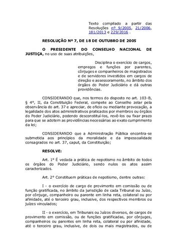 resolução cnj no 7/2005